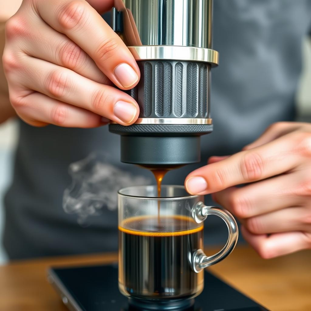 Aeropress preparando café perfecto con presión manual