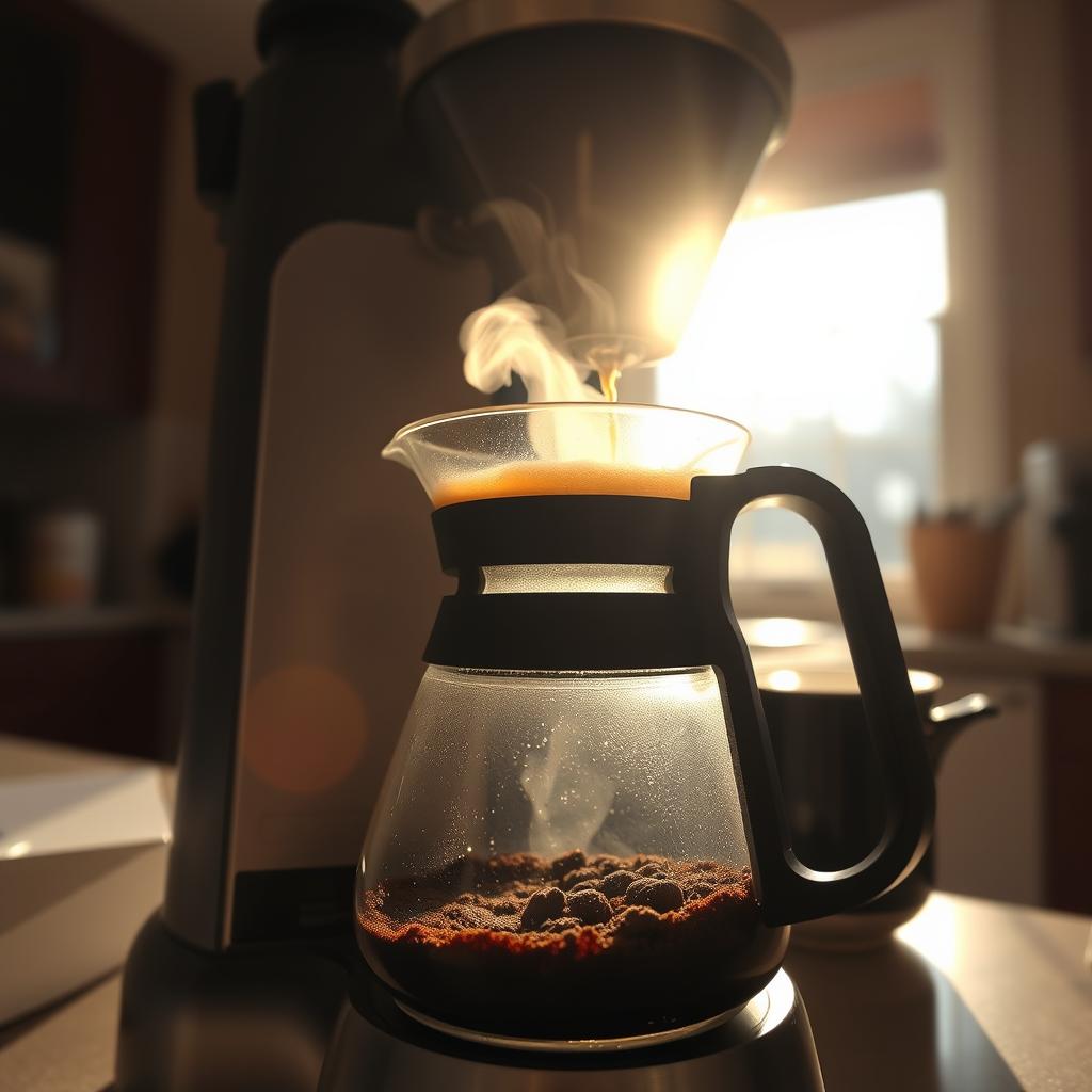 Cafetera de filtro preparando café perfecto para varias tazas