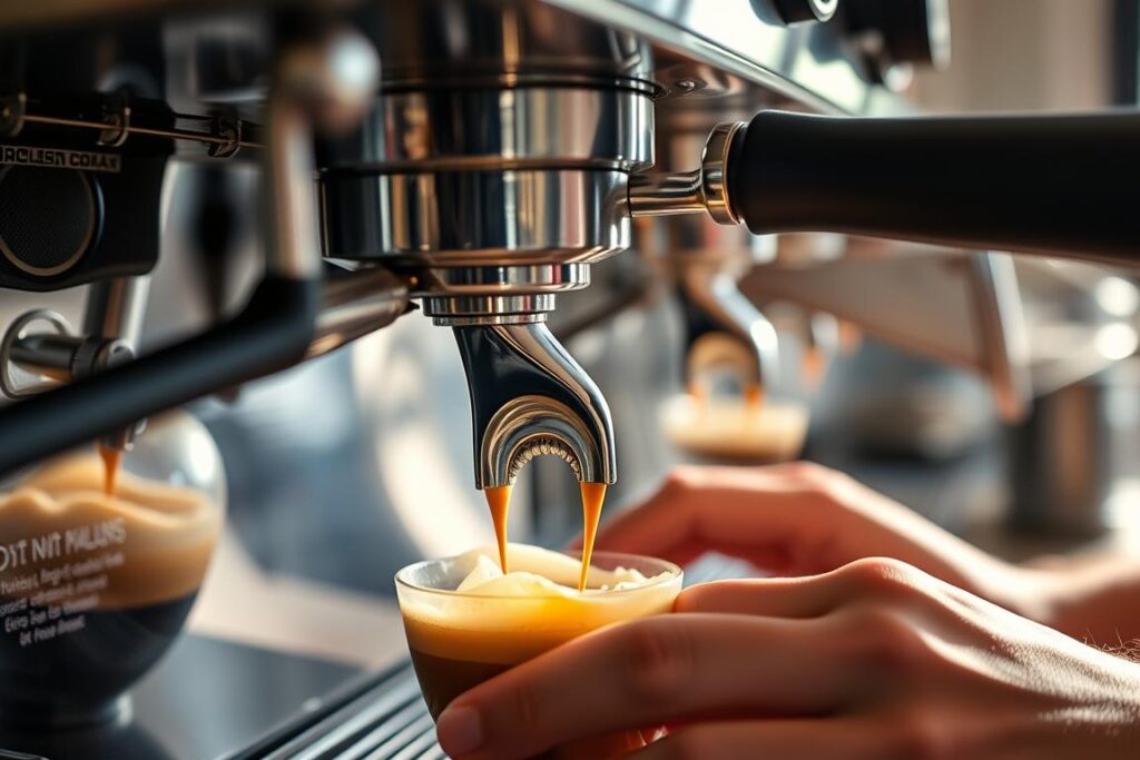 Cafetera espresso profesional preparando café con crema perfecta