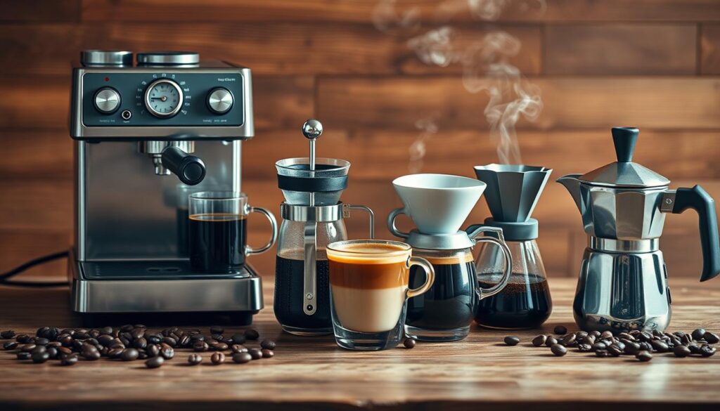 Diferentes métodos de preparación de café perfecto: espresso, prensa francesa, pour-over y moka