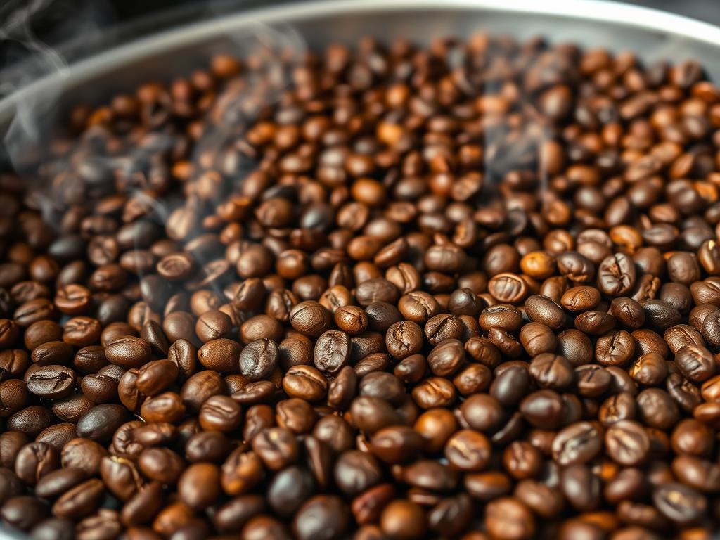 Granos de café perfecto recién tostados en proceso de enfriamiento