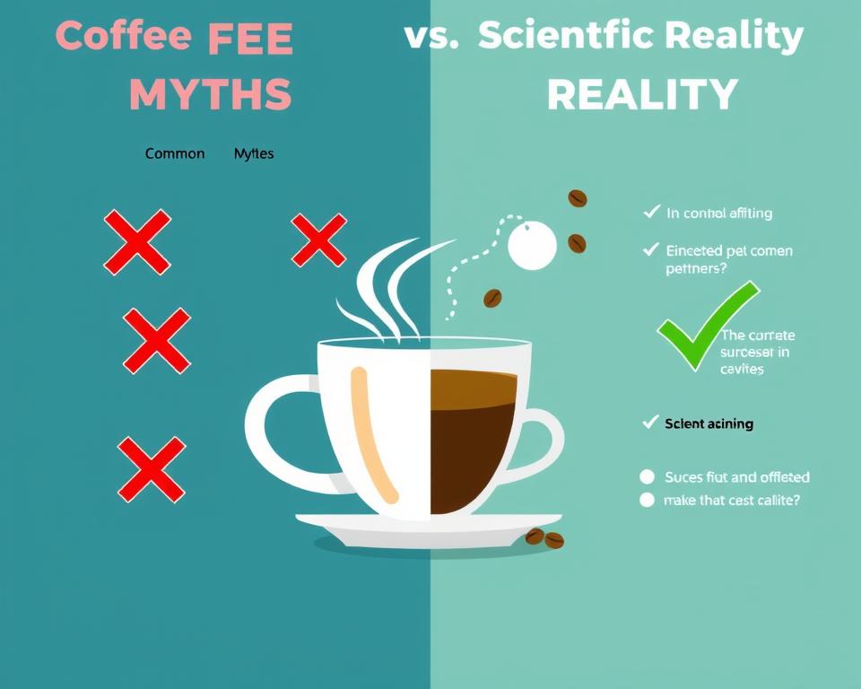 Ilustración comparativa de mitos y realidades sobre el café