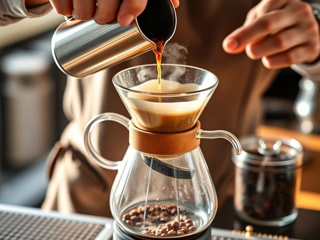 Persona preparando café con método de filtrado